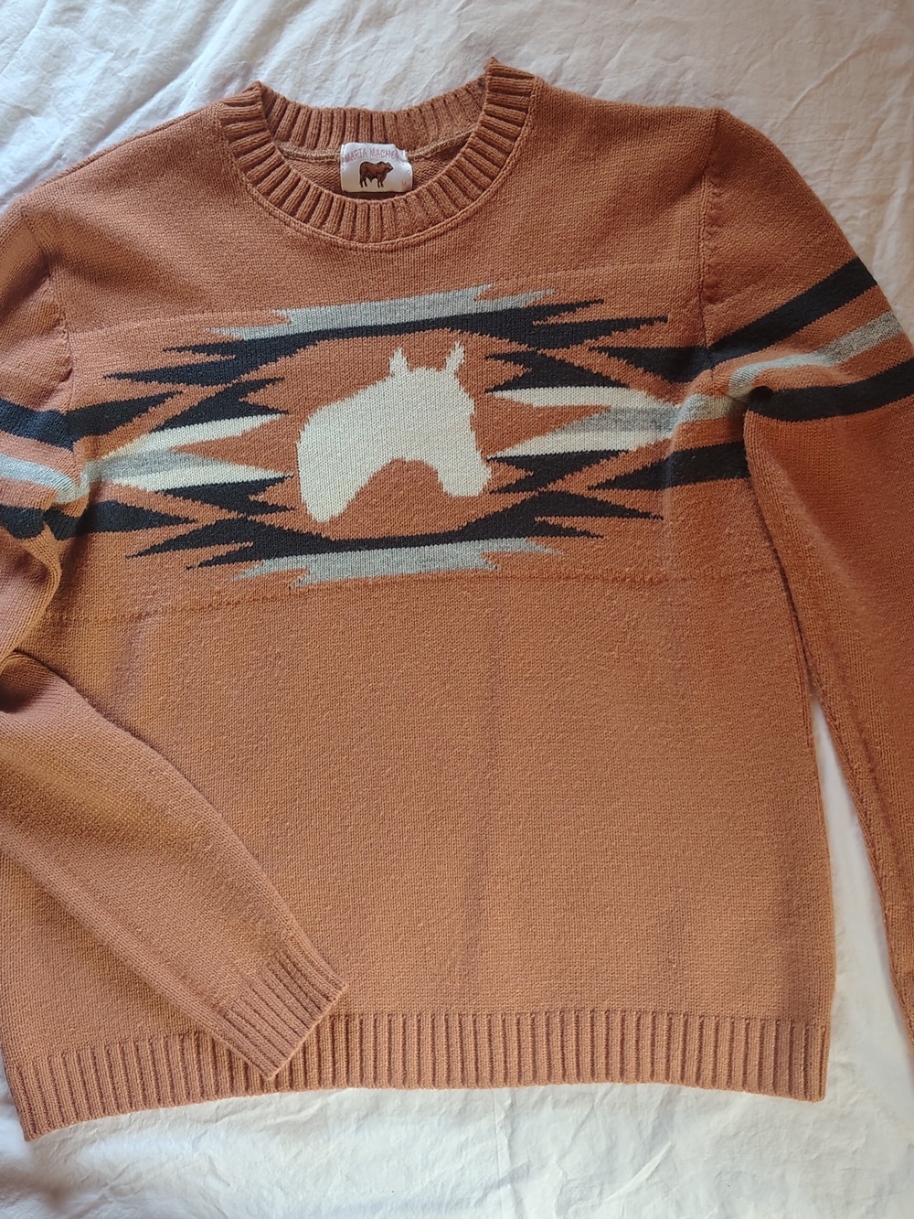 Maria Machetes Horse Sweater Medium Western Vaquera Cowgirl Knit Pullover